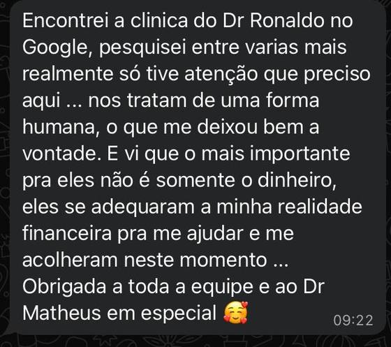 Depoimento de paciente da Clínica Evidência