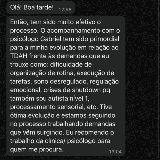 Depoimento de paciente da Clínica Evidência